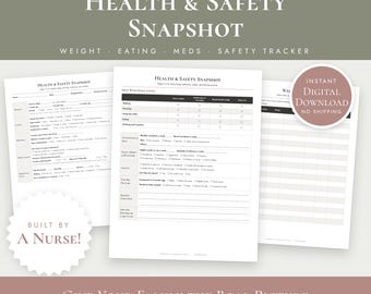 Dementia Care Snapshot, Weight, Eating, Medication Log (PDF + Word)