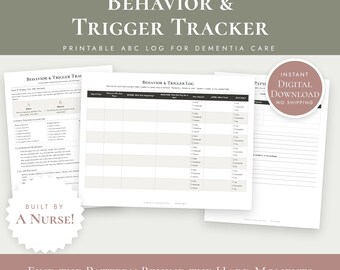 Dementia Care ABC Log, Behavior Trigger Tracker, Sundowning Pattern Finder (PDF + Word)