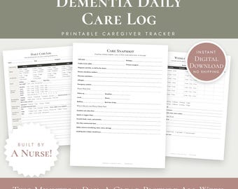 Dementia Care Log Printable, Alzheimer's Tracker, Mood Sleep Meals Meds (PDF + Word)