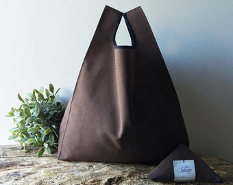 brown lunch bag handmade in cotton / men shopping bag / unisex dark market bag / minimalist gift for mentor / valentines day gift for him