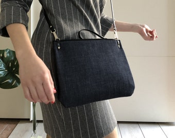 jeans crossbody bag handmade in cotton and regenerated leather accessories, shoulder bag or wristlet bag, gift for mother