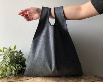 Man lunch bag made with herringbone fabric with metal effect, elegant tote for man and woman reusable, dad gift, mum gift