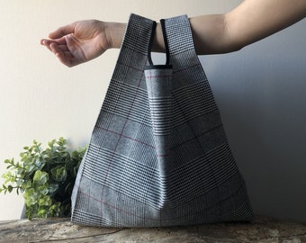Prince of Galles grey lunch bag handmade with soft cotton blend / elegant tote bag for man and woman reusable and foldable, gift for him