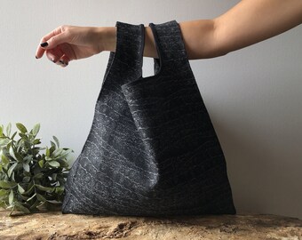 RESERVED LISTING dark gray tote bag made with cotton with python print, cotton slightly stretchy, fabric grocery bag, dark lunch bag