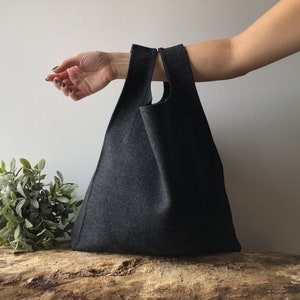 Bolsa masculina feita de lã cinza escuro, bolsa elegante para homem e mulher reutilizável e dobrável, presente de namorado, presente de pai, presente de mãe