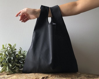 Black man lunch bag, pinstripe tote bag, black shopping bag, gift for man, reusable grocery bag, valentines day gift for him