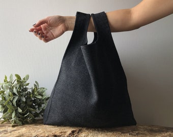 Man tote bag made with dark grey wool, elegant tote for man and woman reusable and foldable, boyfriend gift, dad gift, mum gift