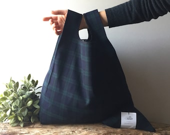 Tartan tote bag made with blue and dark green / elegant tote for man and woman reusable and foldable / boyfriend gift / dad gift