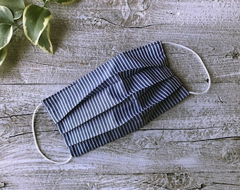 blue striped face mask, protective cotton mask, adult face mask, man mask and woman mask, washable and reusable face mask