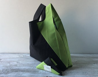unisex tote bag with black and green geometric design / capaciuos grocery bag / lunch bag for men and for woman / boyfriend valentines gift