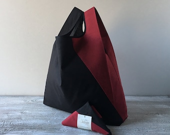 unisex tote bag with black and red geometric design / minimalist lunch bag for men and for woman / capaciuos grocery bag / valentines gift