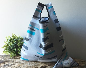 market bag from nordic design / gray cotton tote bag with light blue draw / capacious shopping bag / unisex lunch bag / valentines for her