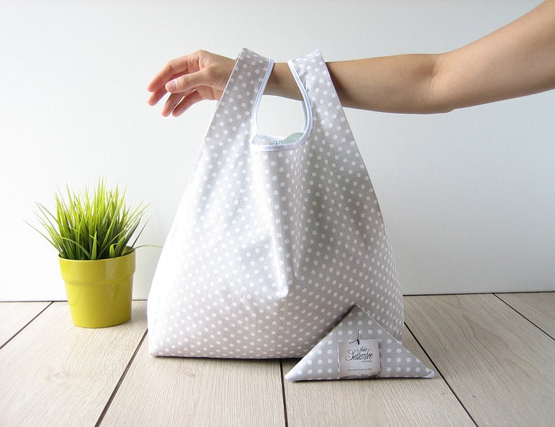 Tote bag polka dots / shabby chic shopper / beige cotton tote | Etsy