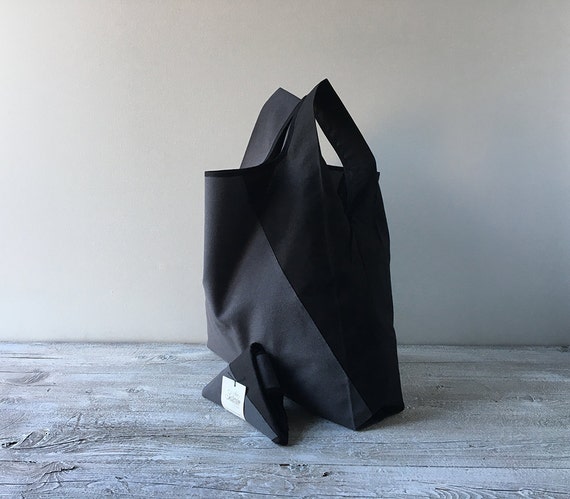 Porta pranzo da uomo con design minimal e geometrico nero e grigio / borsa  spesa unisex in cotone / borsa spesa capiente / regalo uomo -  Italia