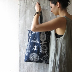 botanical tote bag with long handles / floral shopping bag / blue cotton grocery bag / capacious market bag / for her / beach bag