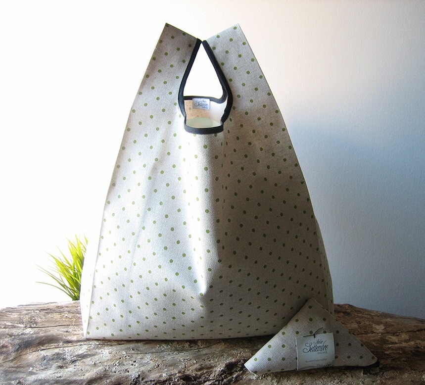 Lunch bag with green polka dots / reusable grocery bag made in Etsy