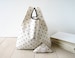 polka dots shopping bag / minimal tote / beige cotton shopper / gray polka dot bag / triangle folded bag / valentine's day for her 