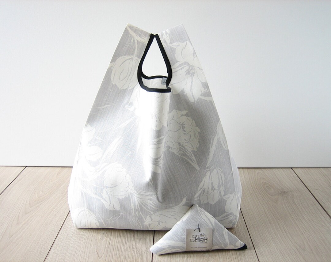 Gray Flower Shopping Bag / Flower Printed Cotton Lunch Bag / - Etsy