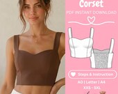 DIY Corset Top Sewing Pattern PDF | Sweetheart Bustier Cami | Shirred Back | Instant Download