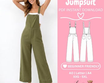 Linen Jumpsuit Sewing Pattern | Wide Leg Dungaree, Relaxed Fit (PDF Download)