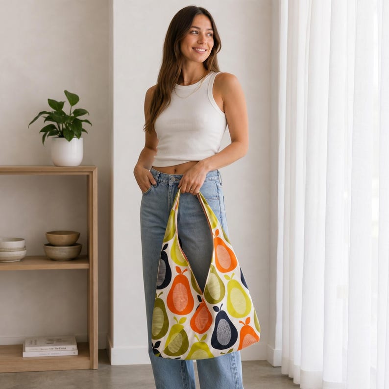 Reversible Hobo Tote Sewing Pattern DIY Reusable Grocery Shoulder Bag ...