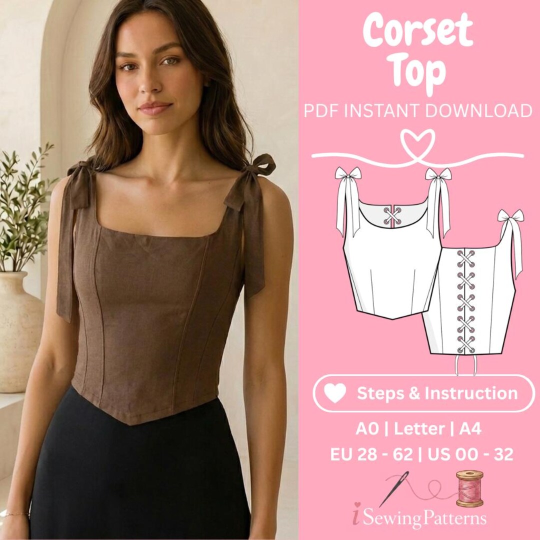 DIY Corset Sewing Pattern PDF | Overbust Top With Tie Straps Bodice ...