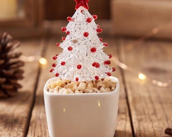 Adorno navideño de cristal en maceta para árbol, mini adorno navideño para árbol, decoración festiva para mesa, regalo de Navidad