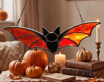Fledermaus-Fensterhänger aus Buntglas, gotischer Sonnenfänger für Fledermausliebhaber, zauberhafte Halloween-Deko als Geschenk