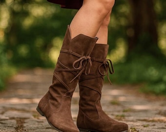 Renaissance Medieval LARP Boots, Viking Pirate Cosplay Boots, PU Leather Knight Warrior Footwear, Ren Faire Costume Shoes for Men Women