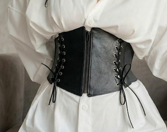 Women's Medieval Renaissance Corset Belt Black Lace Up Waist Cincher Gothic Steampunk Wide Belt Ren Faire Cosplay Accessory