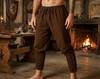 Medieval Viking Pants for Men, Renaissance Faire Costume Outfit, Norse LARP Trousers, Ren Faire Cosplay Festival Harem Pants, Viking Garb