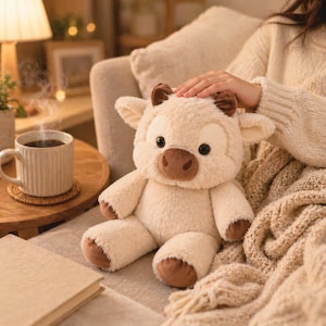 Highland Cow Plush Toy Large Soft Stuffed Animal Cute Farm Animal Plushie Pillow Kawaii Room Decor Fluffy Ginger Cow Gift for Kids Baby 45cm