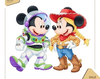 Mickey and Minnie Toy Story Costume PNG, Disney Space Ranger Mickey and Cowgirl Minnie PNG, Family Vacation 2026, Instant Download