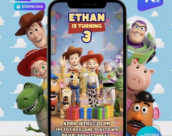 Personalized Toy Story Birthday Video invite, Woody Party Invitation, Buzz Lightyear Animated invitation, Kids Editable Canva Template
