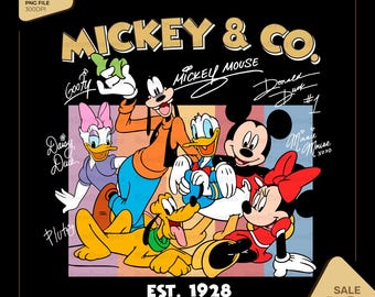 Vintage Mickie & Co Est 1928 PNG, Retro Friends Checkered Digital Design, Family Vacation Trip PNG, Disneland Matching Sublimation File