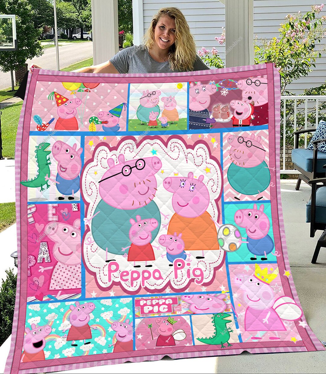 Personalized Peppa Pig Family Quilt Blanket Peppa Pig Blanket Etsy