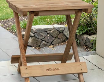 Pine Wood Folding Side Table: Compact Garden Patio Coffee Snack Table