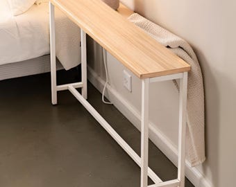 Slim Wooden Console Table: Narrow Entryway Shelf with White Metal Frame