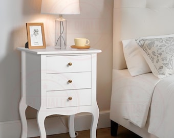 White 3-Drawer Bedside Table, MDF Nightstand Cabinet, Minimalist Bedroom Storage Organizer