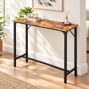 Industrial Bar Table: Narrow Brown Kitchen Dining Table with Steel Frame