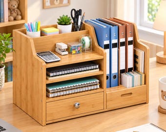 Desktop Pen Holder File Shelf, Home Office Desk Organizer, Stationery Storage Rack