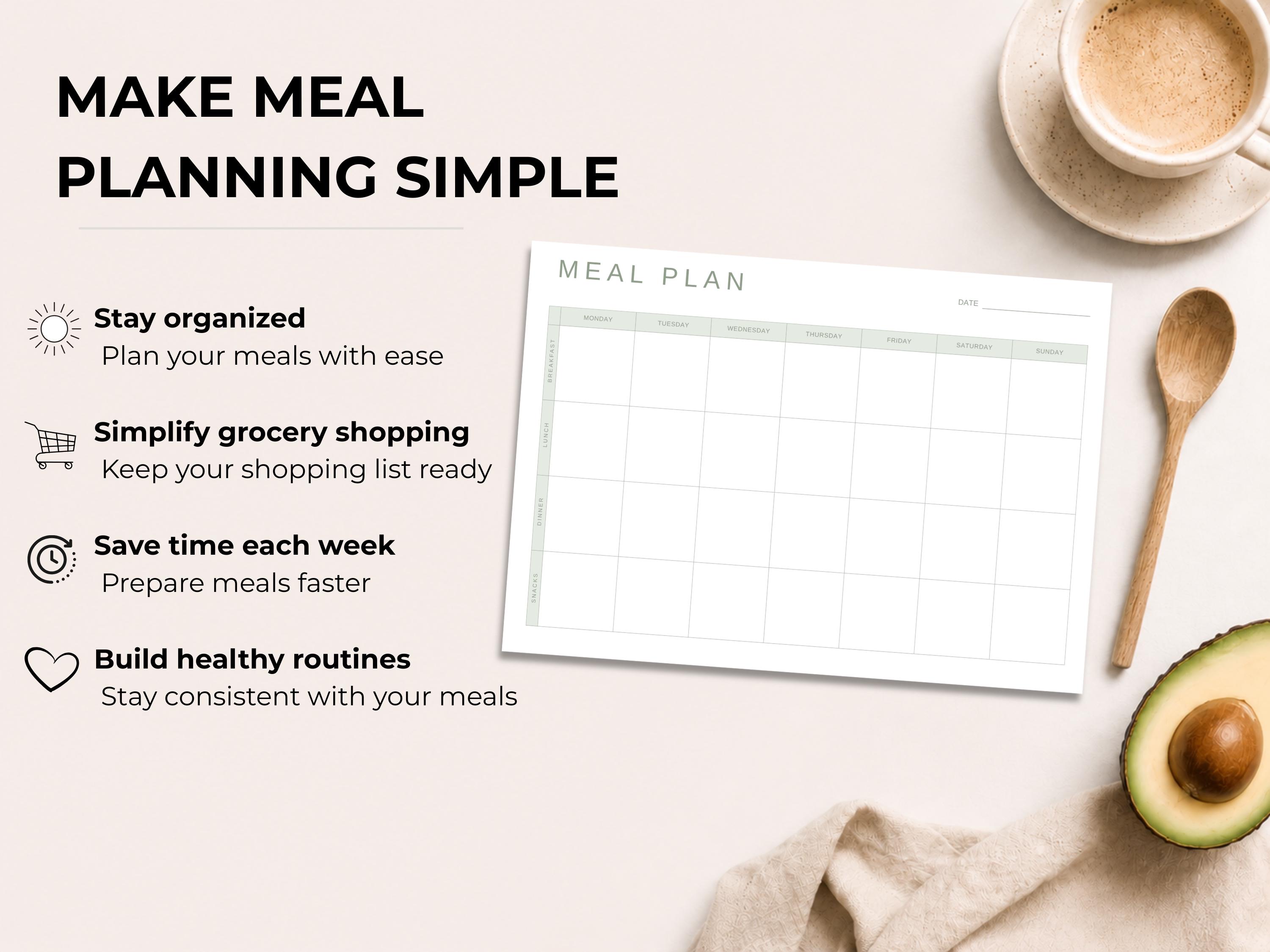Minimalist Weekly Meal Plan Printable PDF, Breakfast Lunch Dinner ...