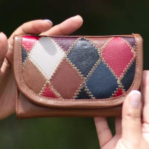 Handmade Leather Patchwork Artisan Wallet, Boho Women's Wallet