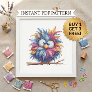 Colorful Owl Cross Stitch Pattern, Rainbow Bird Embroidery Design (PDF, SVG)