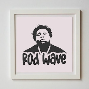Rod Wave Portrait Illustration Rapper Artwork, Contemporary Minimalistic Monochrome Typography Printable Decoration, Hip Hop