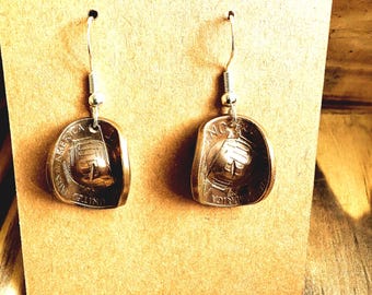 Handmade Copper Penny Cowboy Hat Earrings – Rustic Western Boho Western Coin Jewelry Made in the USA