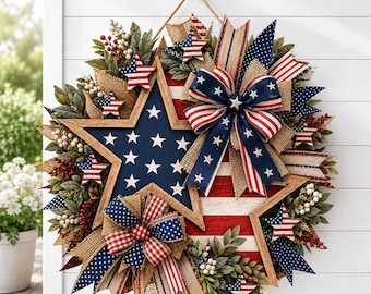 America Patriotic 250th Anniversary Door Hanger, Fourth of July Patriotic Wood Decor, 1776-2026 USA Sign, 4th July Front Door Wreath