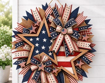 America Patriotic 250th Anniversary Door Hanger, Fourth of July Patriotic Wood Decor, 1776-2026 USA Sign, 4th July Front Door Wreath