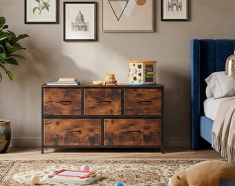 Rustic Dresser with Fabric Drawers Industrial Storage Cabinet Organizer