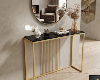 Gold Console Table Marble Top Entryway Table Narrow Hallway Sofa Tables